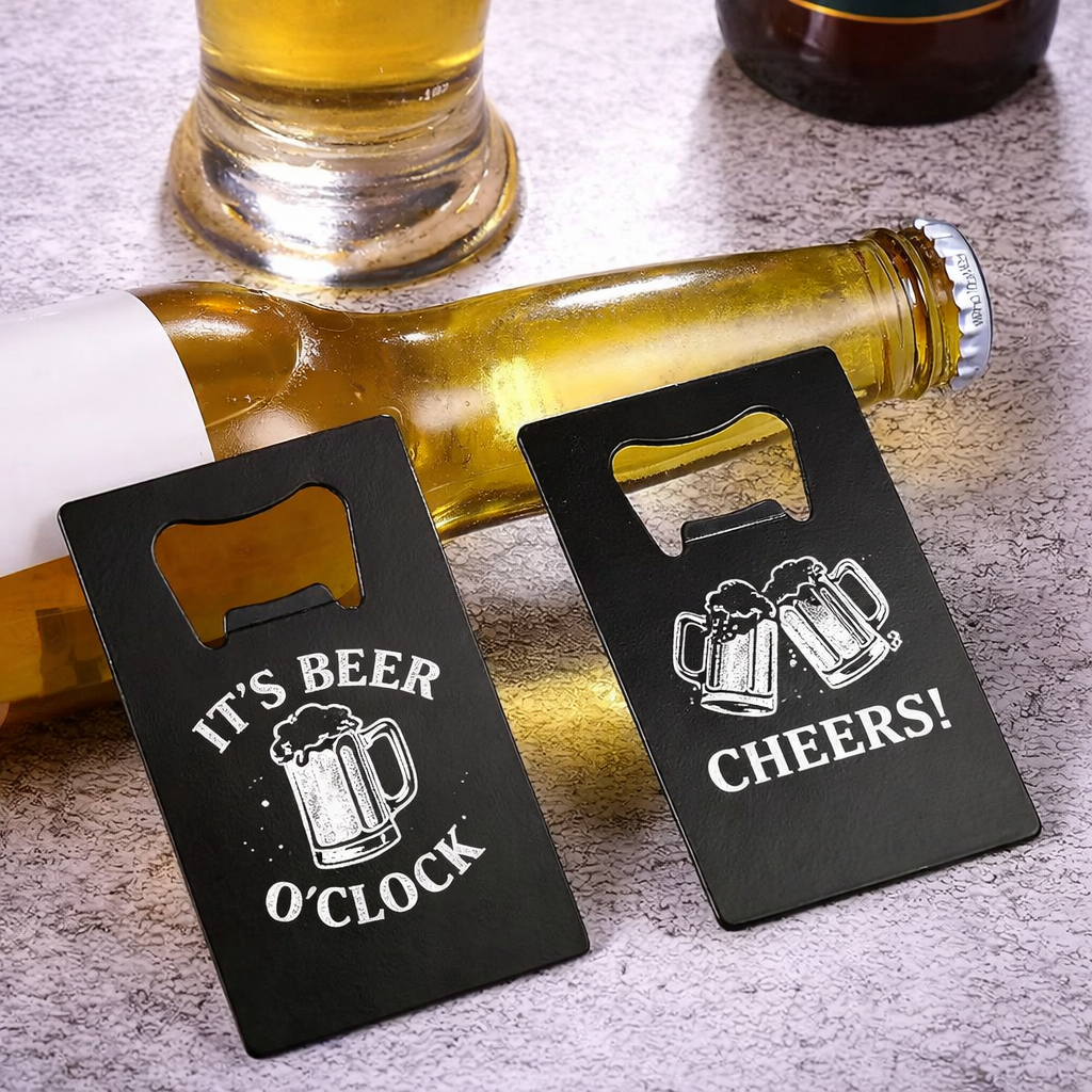 Flaschenöffner Kreditkartenformat Metall mit Gravur