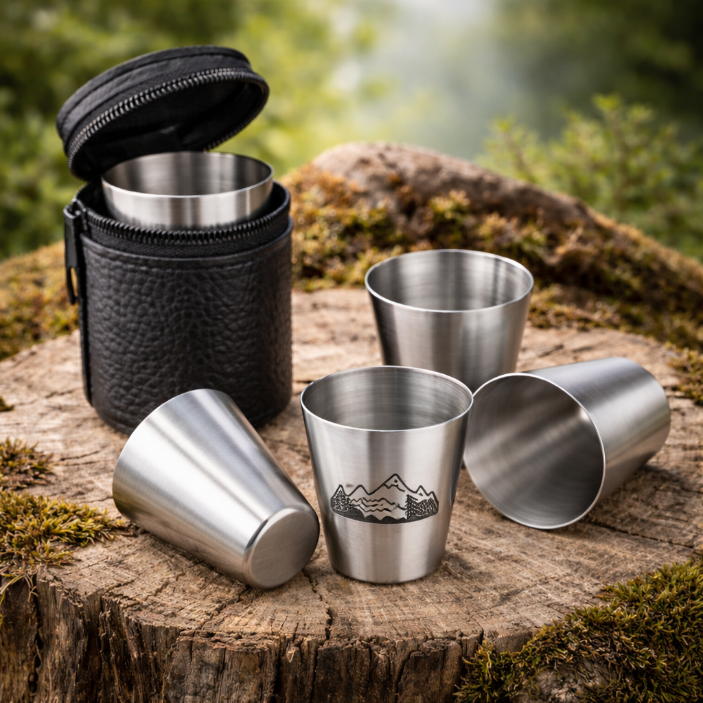 Shotgläser aus Metall – 4er Set (graviert)